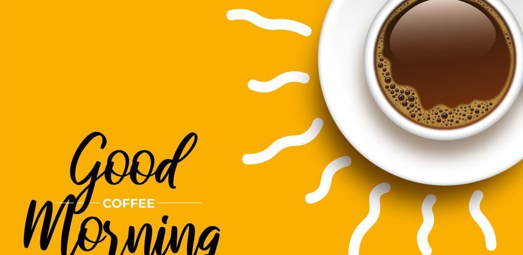 Cup of coffee surrounded by sun rays. Vector illustration for breakfast and morning ads and subjects